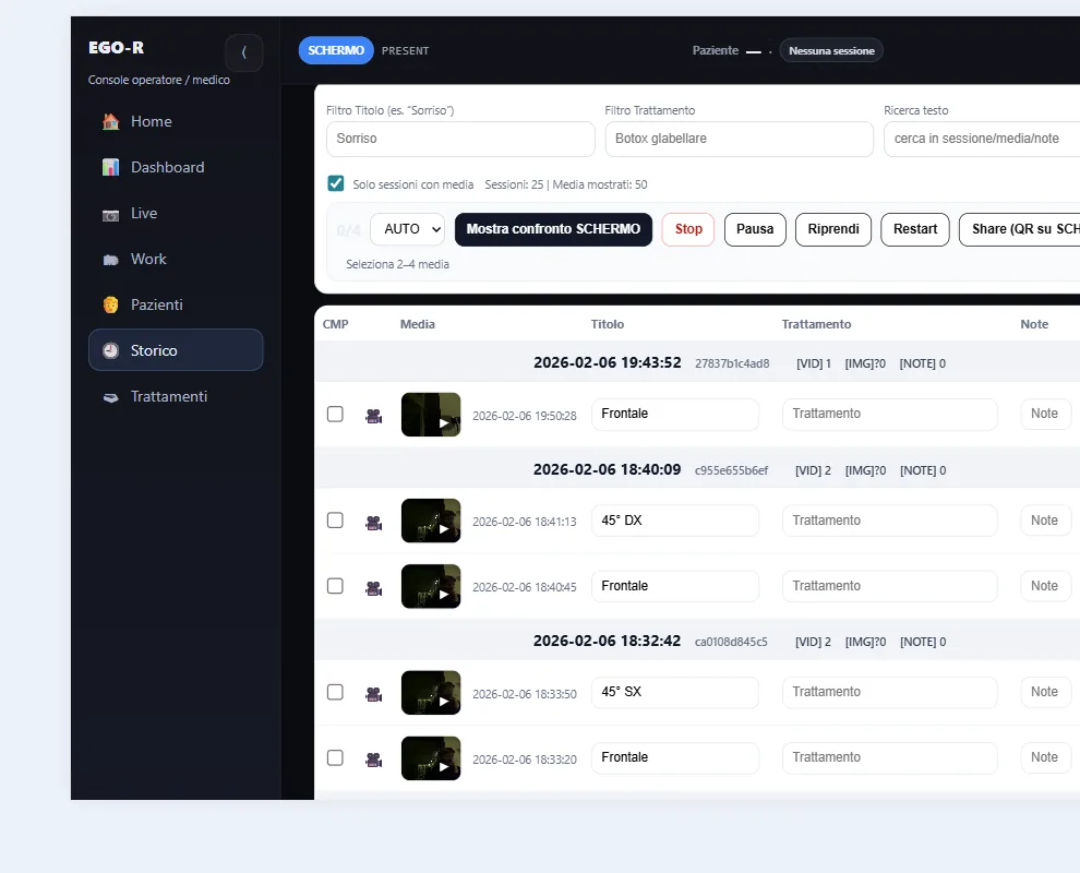 Archivio sessioni EGO-R Studio Medico su tablet